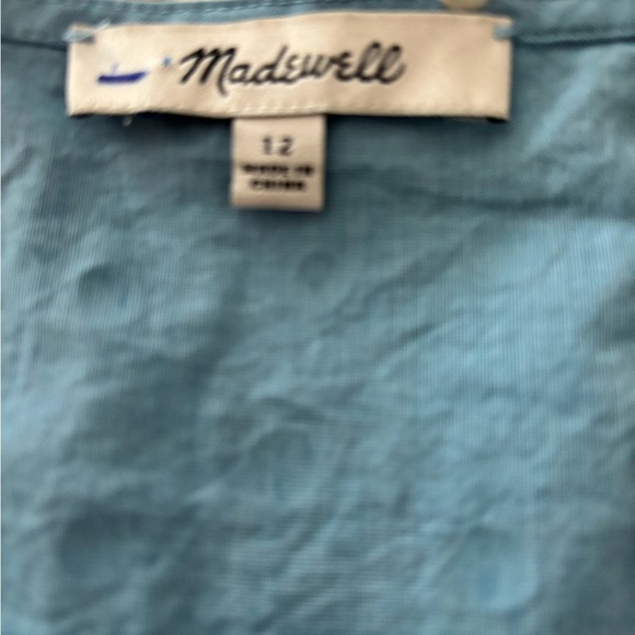 MADEWELL Florentine top, buttons.Bell 3/4 sleeves,peplum, 12, blue, inkspot dots - Picture 8 of 9